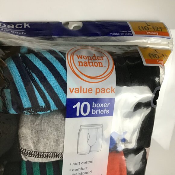 Wonder Nation Boys Underwear Soft Cotton Boxer Briefs, 10 Value Pack 10-12 L - Picture 1 of 7